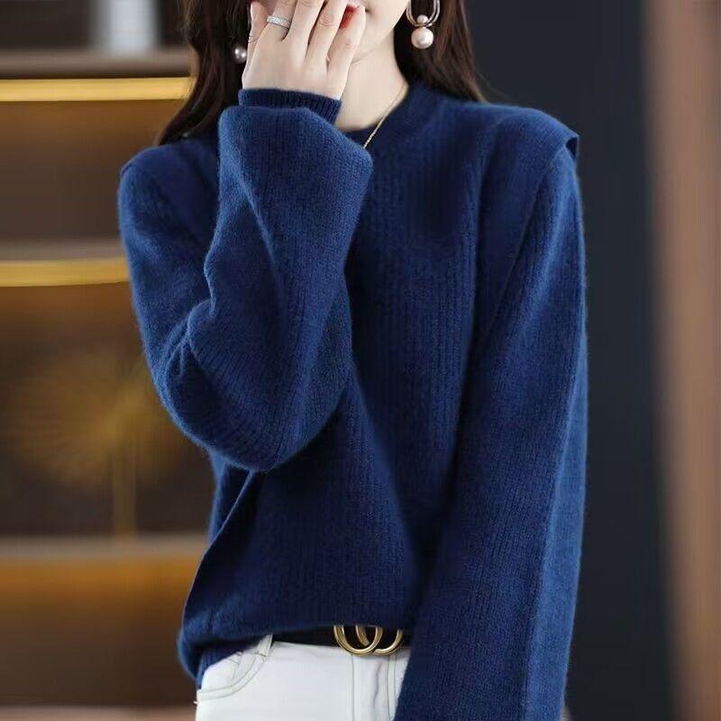 Fake Two-piece Sweater Knitted Autumn and Winter Western Style Round Neck Sweater Sweater Women