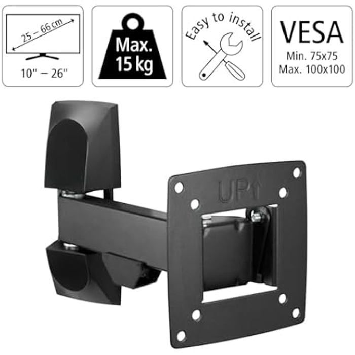 TV Wall Mount - HAMA - Tilting and Swivel - 66 Cm (26 ") - Max Load. 15 Kg - Black Metal