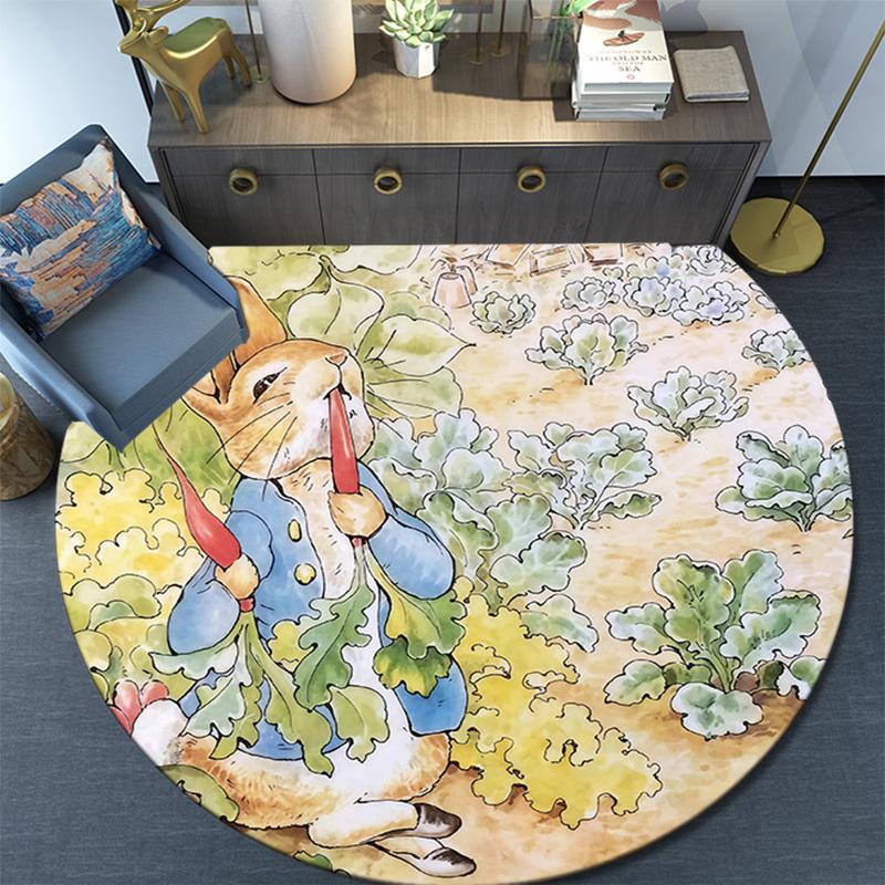 Peter Rabbit2 Round Area Rug,Carpet Rug for Living Room Bedroom Sofa Playroom Decor,Non-slip Floor Mat