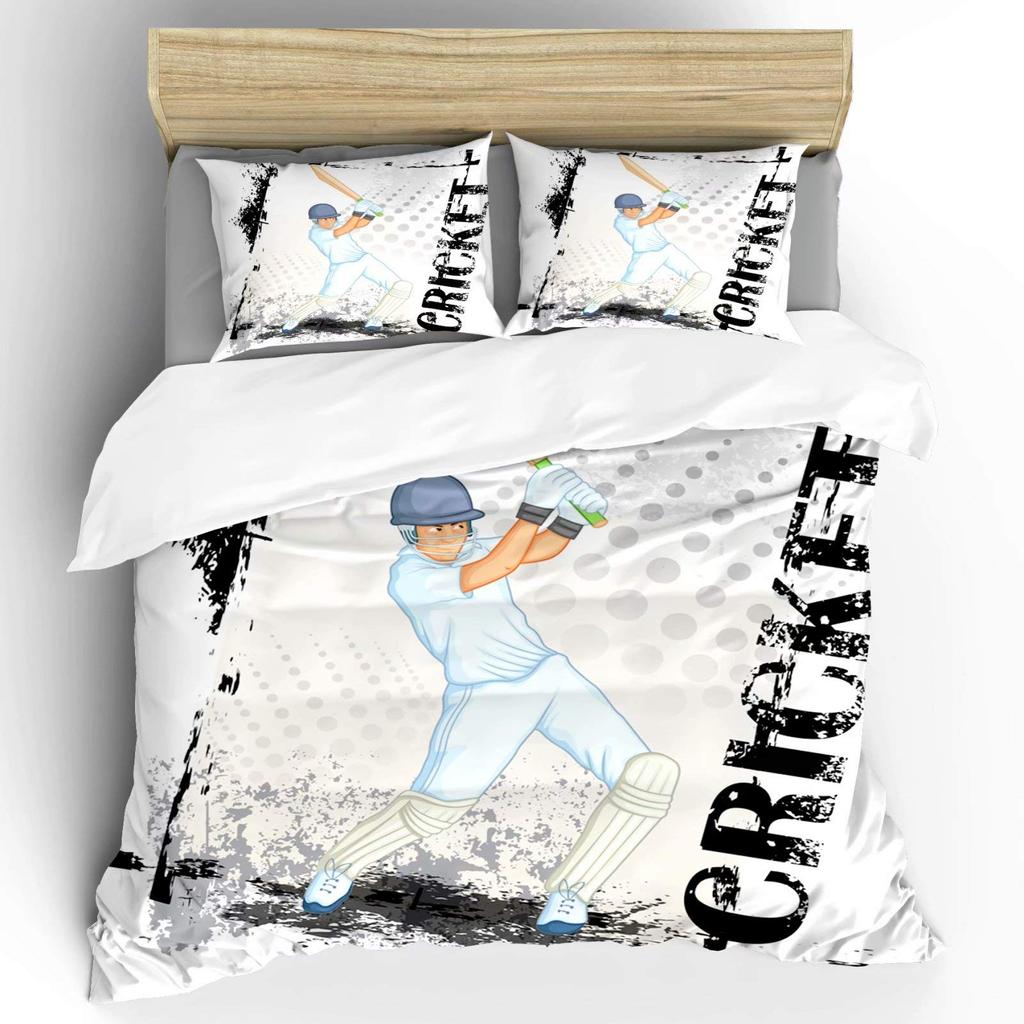 Cricket Duvet Cover Set Abstract Sports Pattern Bedding Set Microfiber Player Playing Game Of Cricket Double Queen Quilt Cover