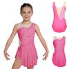 Kinder Gymnastik Schlittschuhlaufen Trikot Kleid Ärmellos Patchwork Strasssteine Raffung Netz Seiten Schlitz und Eingearbeitete Unterwäsche für Aufführung