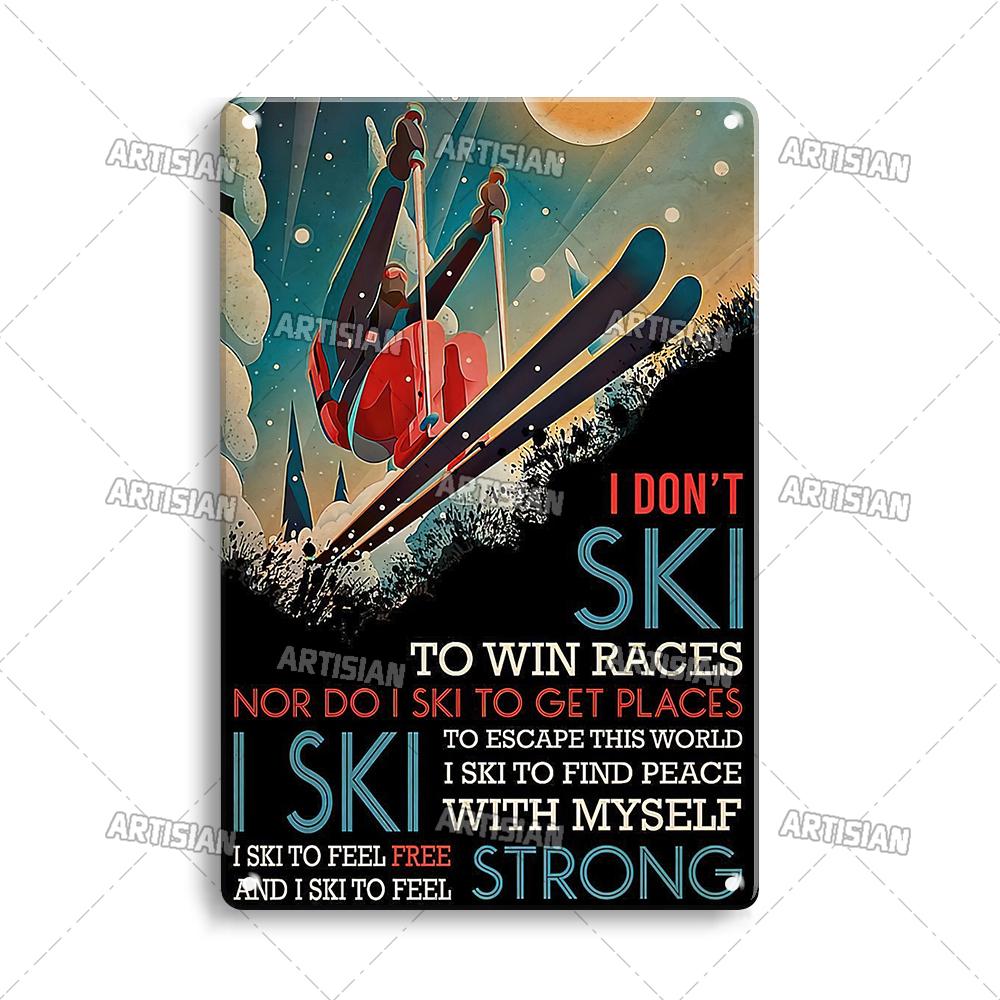 Artisian Skiing Snowboarding Metal Poster Sledding Tin Plaque Sport Decorative Plate Wall Decor Garage Bar Pub Club Hotel Cafe