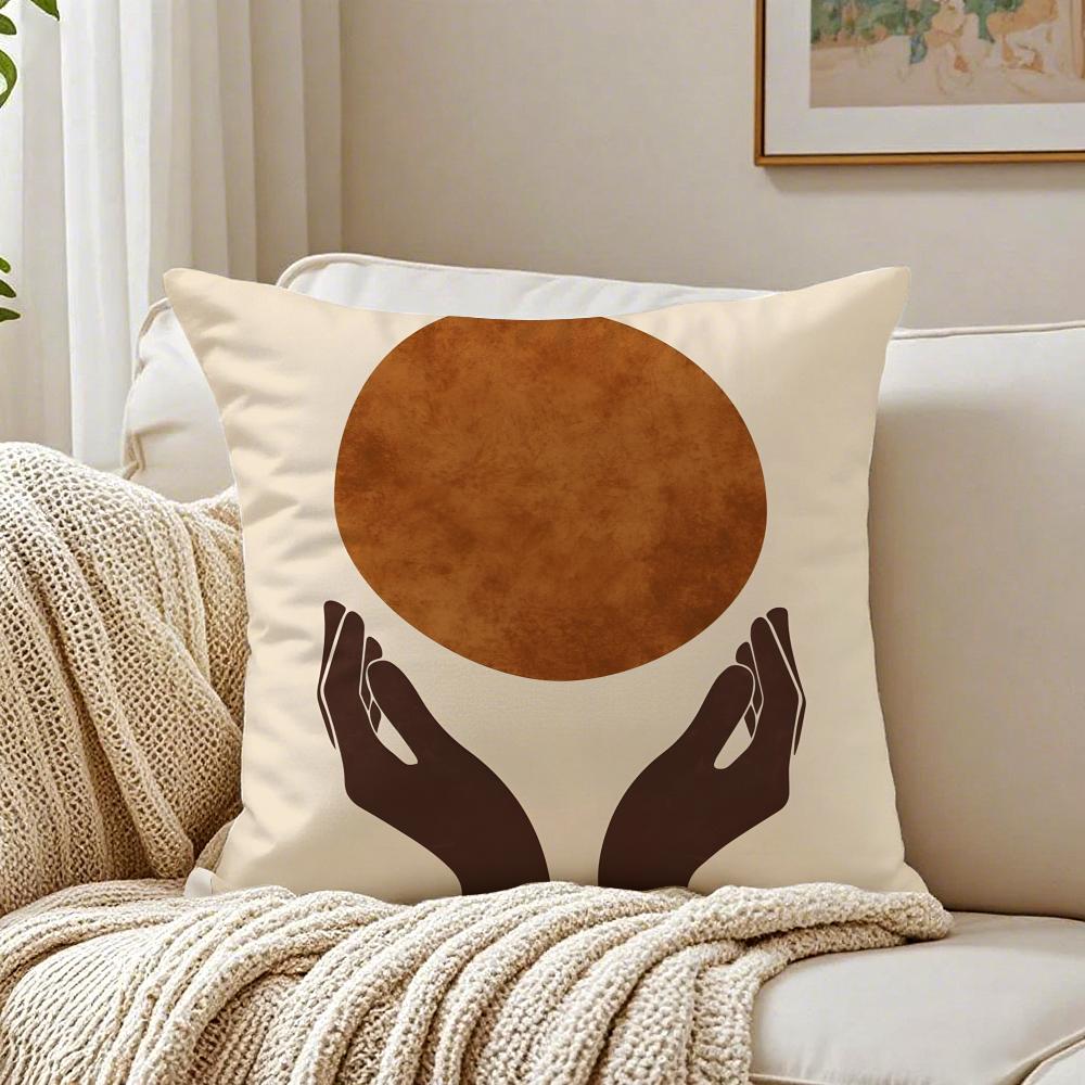 Geometric Square Warm Color Modern Simpe Art Cushion Cover Linen Pillowcase Soft For Sofa Bed Home Room Decor