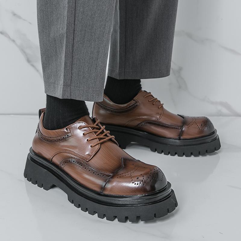 Fashion Brogue Classic Business Men's Leather Shoes Gentleman Comfort Style Groom's wedding suit height increasing shoes 38-46 lace-up