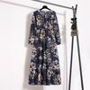 2022 European & American Floral A-Line Dress - Spring, Long Sleeve, Round Neck, Slim Fit