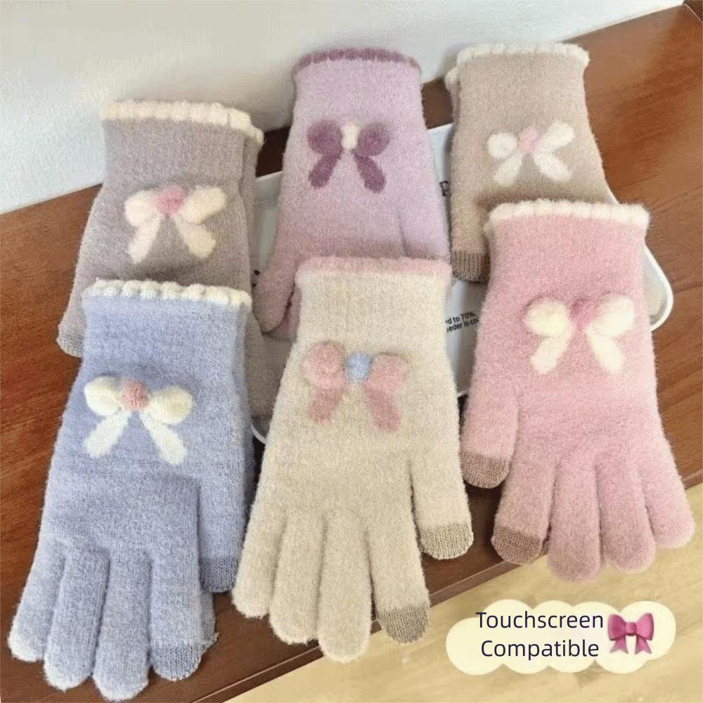 New Keep Warm Knitted Gloves with Five Fingers Windproof Touch-screen Gloves Cold Protection Stretch Knit Mittens Girl Women