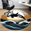 1pc Whale Waves Office Round Area Rug, Indoor Mat Suitable For Office, Under Office Chairs Bedroom Living Room Home Decor, Room Deco