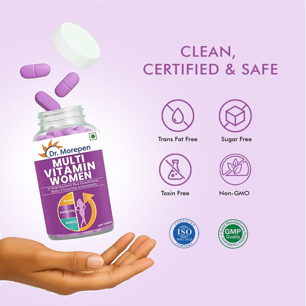 Dr. Morepen Multivitamin Tablets For Women With Calcium Vitamin D3 And 21 Nutrients For Daily Energy And Immunity 60 Tablets