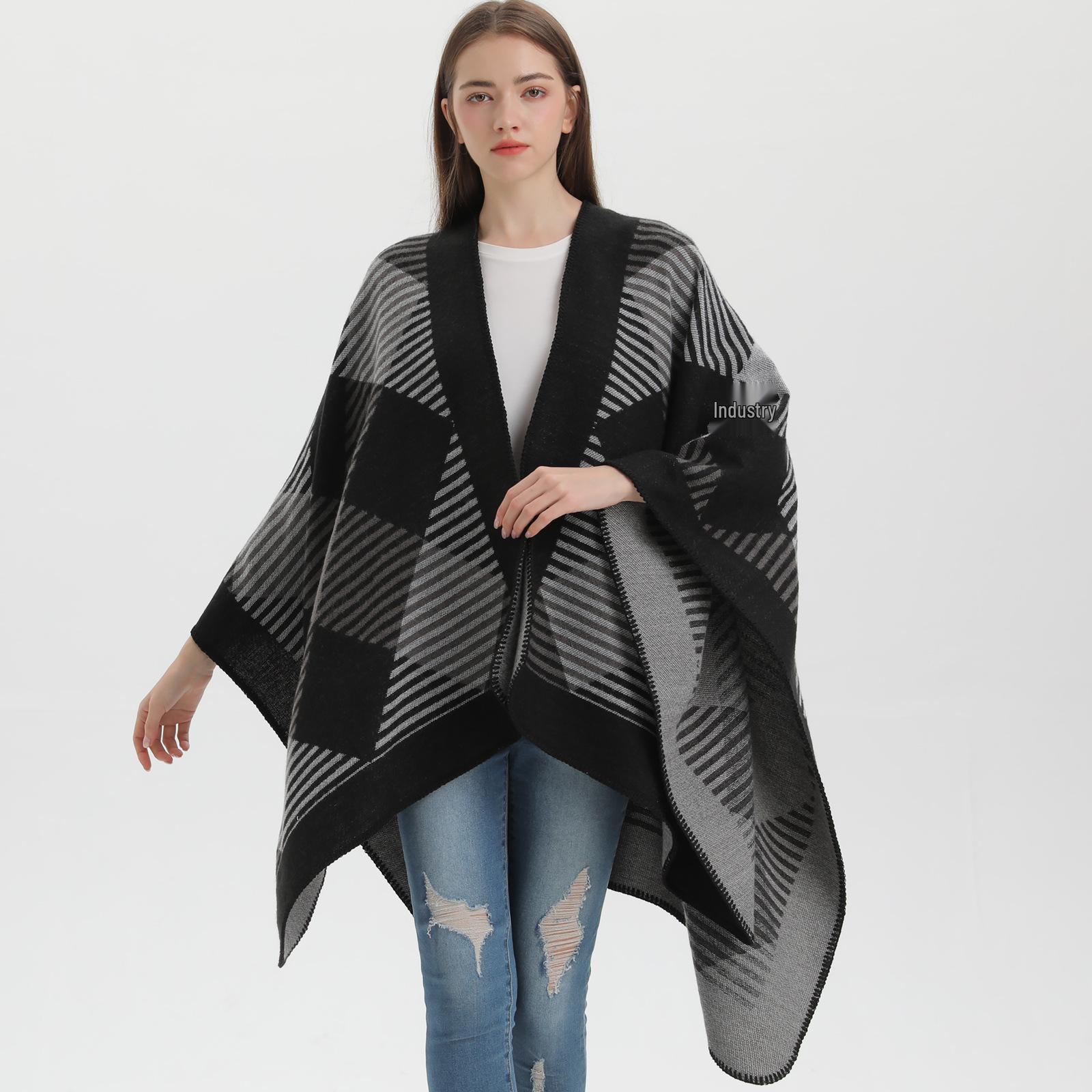 

Женская европейская и американская вязаная кашемировая шаль-накидка с каймой 130*150CM