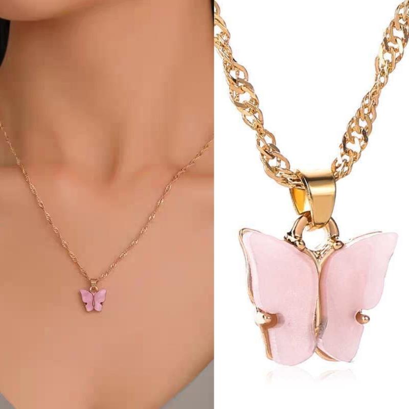 Delicate Sturdy Acrylic Butterfly Drop Necklace Holiday Gifts Additioin for Her Elegant Everyday Jewelry Pieces