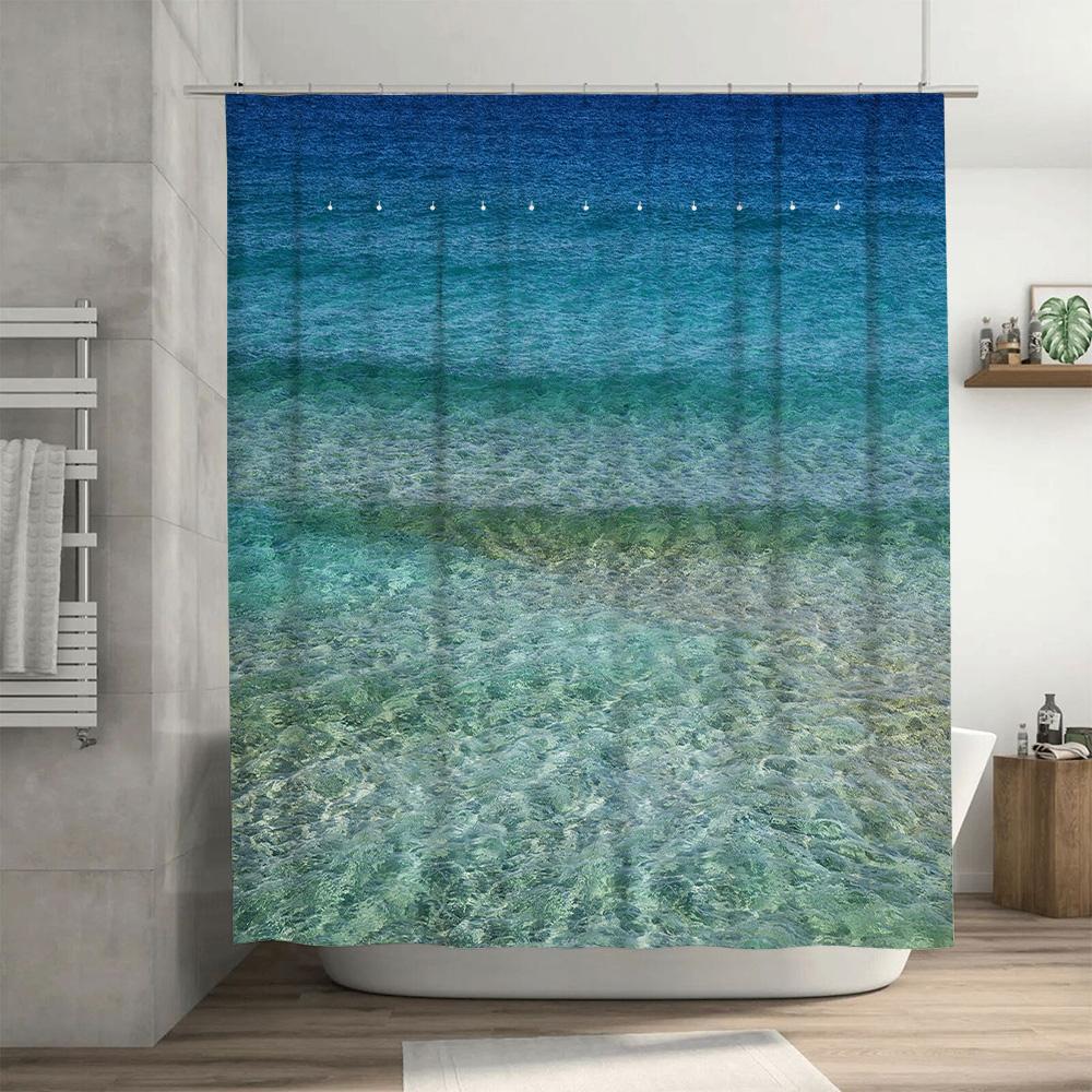 Tenda da Doccia Oceano con Gradiente Blu Poliestere Impermeabile Liner per Vasca da Bagno per Arredamento Casa con Fantasia Ombre Blu Verde Dimensioni Personalizzabili.