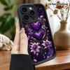 Phone Case: 2D Flat Design Suitable for iPhone 18 17 16 15 14 13 Pro Tiered Protective Case, Purple Floral Starry Sky, Christmas and Halloween Gift