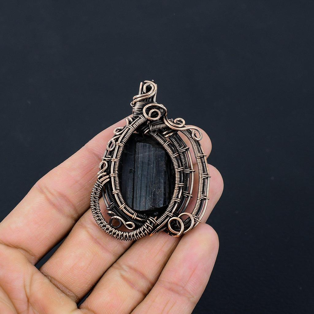 Black Tourmaline Pendant Gemstone Jewelry, 999 Copper Wire Wrapped Pendant, Handmade Amazing Pendant Jewelry