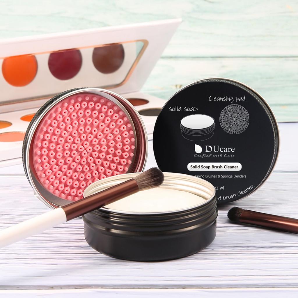 DUcare Makeup Brush Cleaner Brush Cleaning Detergent Solid Soap Natural Coconut Oil Odorless Gentle On Skin Includes Silicone Makeup Brush Cleaning
