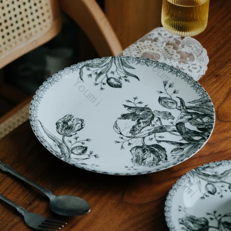 Vintage Französischer Stil Keramikteller High-End Restaurant Dessert Salatteller Köstliche Gerichte Speiseteller Exquisites Geschirr