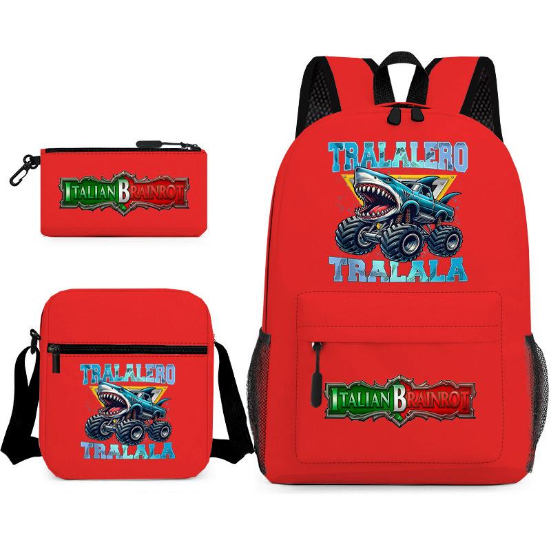 Cartoon abstract Shanhaijing primary school students and teenagers backpack schoolbag tongtongsahur three-piece set L