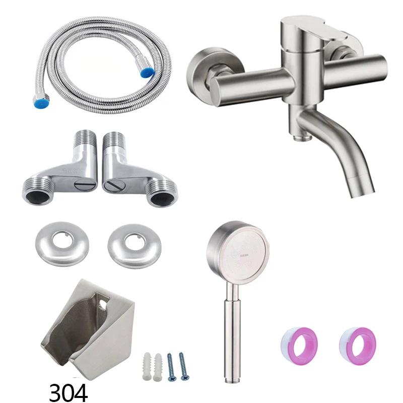 

Stainless steel wall mounted shower water and electricity bathtub shower water and electricity shower set stainless steel