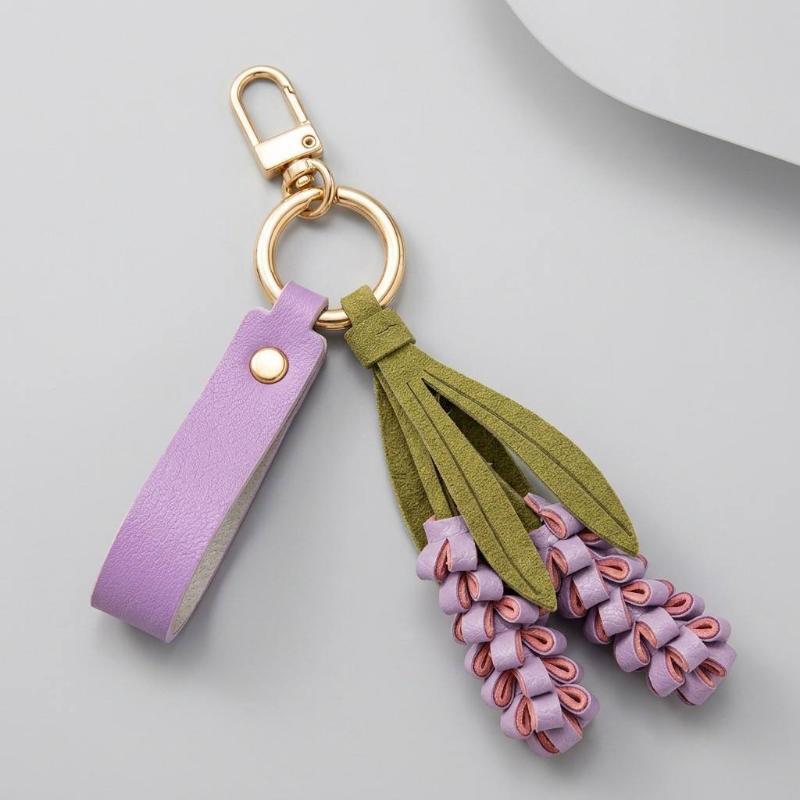 Multi-color PU Leather Flower Keychain 1Pcs Handwoven Portable Pendant Hanger for Backpack Car Key Daily Decor Travel Souvenir