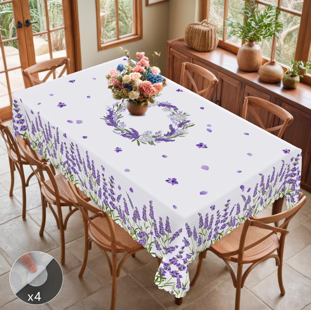 1 Piece Spring And Summer Purple Lavender Pattern Round Tablecloth, Flower Print Rectangular Tablecloth, Party Tablecloth, Home Table Decoration, Cour