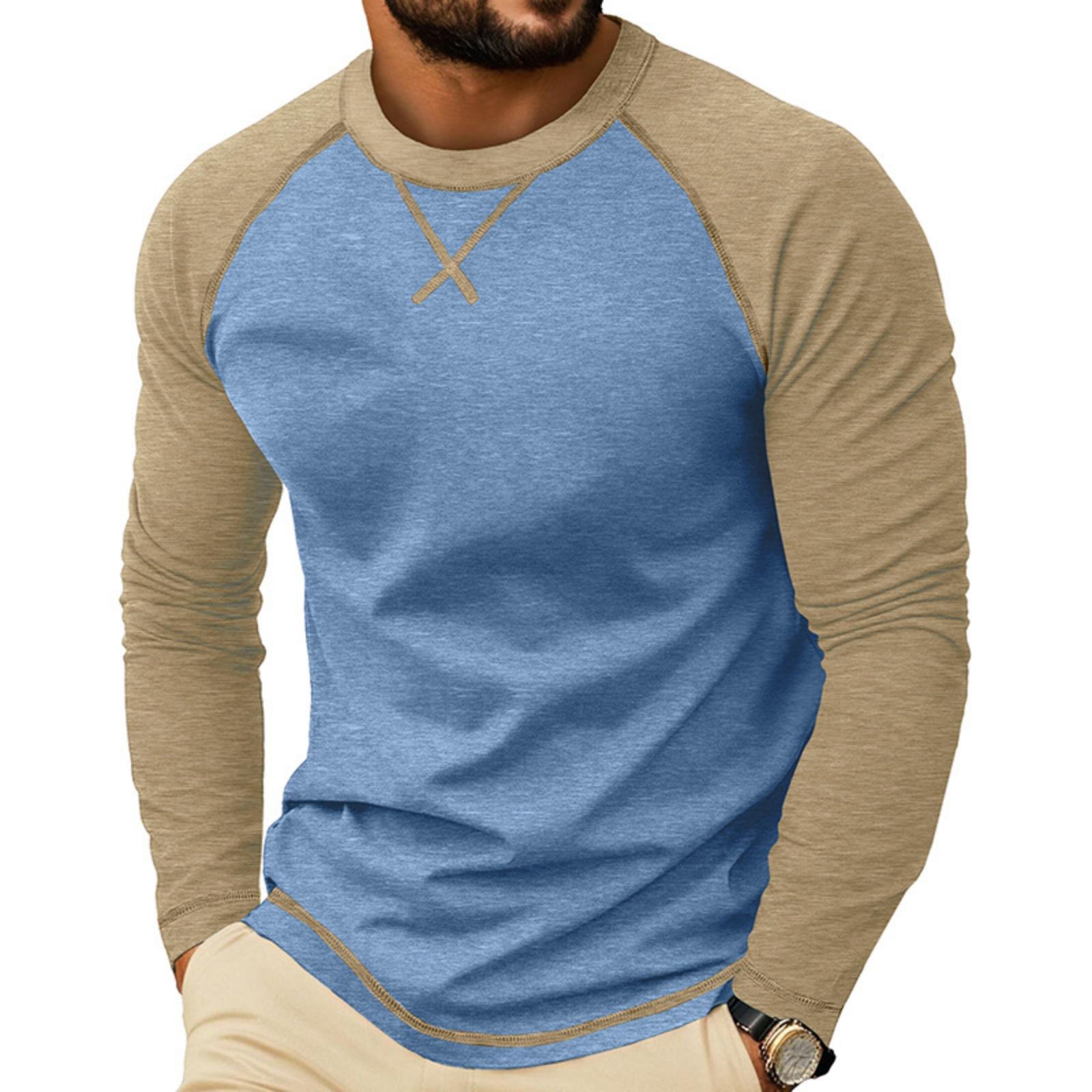 

Men s Long Sleeve Crew Neck Casual T Shirt Raglan Sleeve Contrast Stitching Lightweight Breathable Top for Everyday Wear L