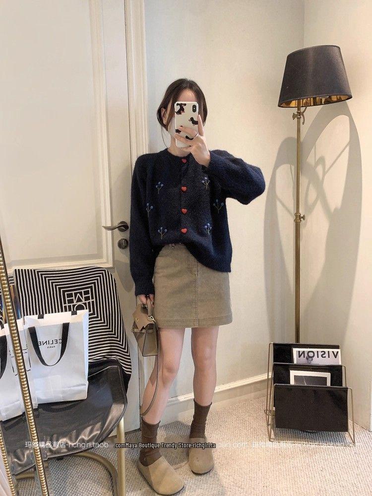 Exquise Retro Gebreid Vest met Liefdeshartknoop voor Dames