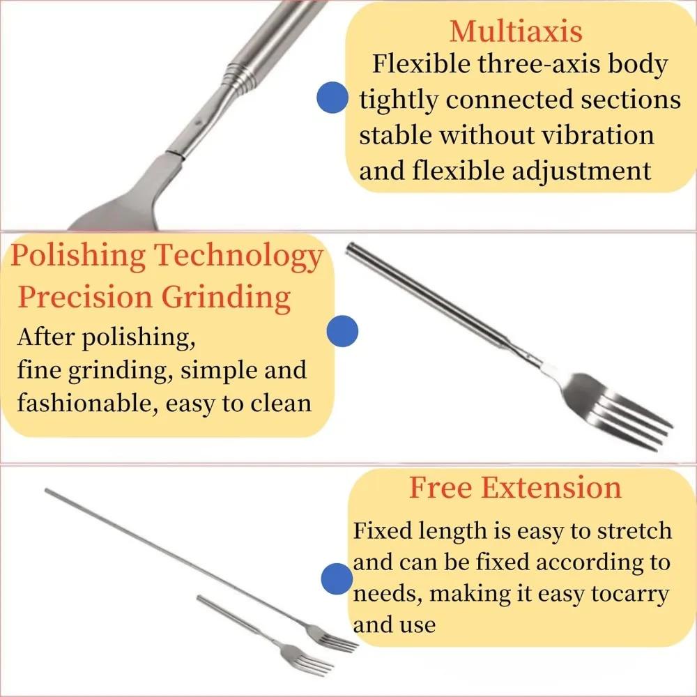 Extendable Fork Telescopic Dinner Fruit Dessert Long Cutlery Forks Barbecue Meat Fork Kitchen Accessories Tools Silver Stainless