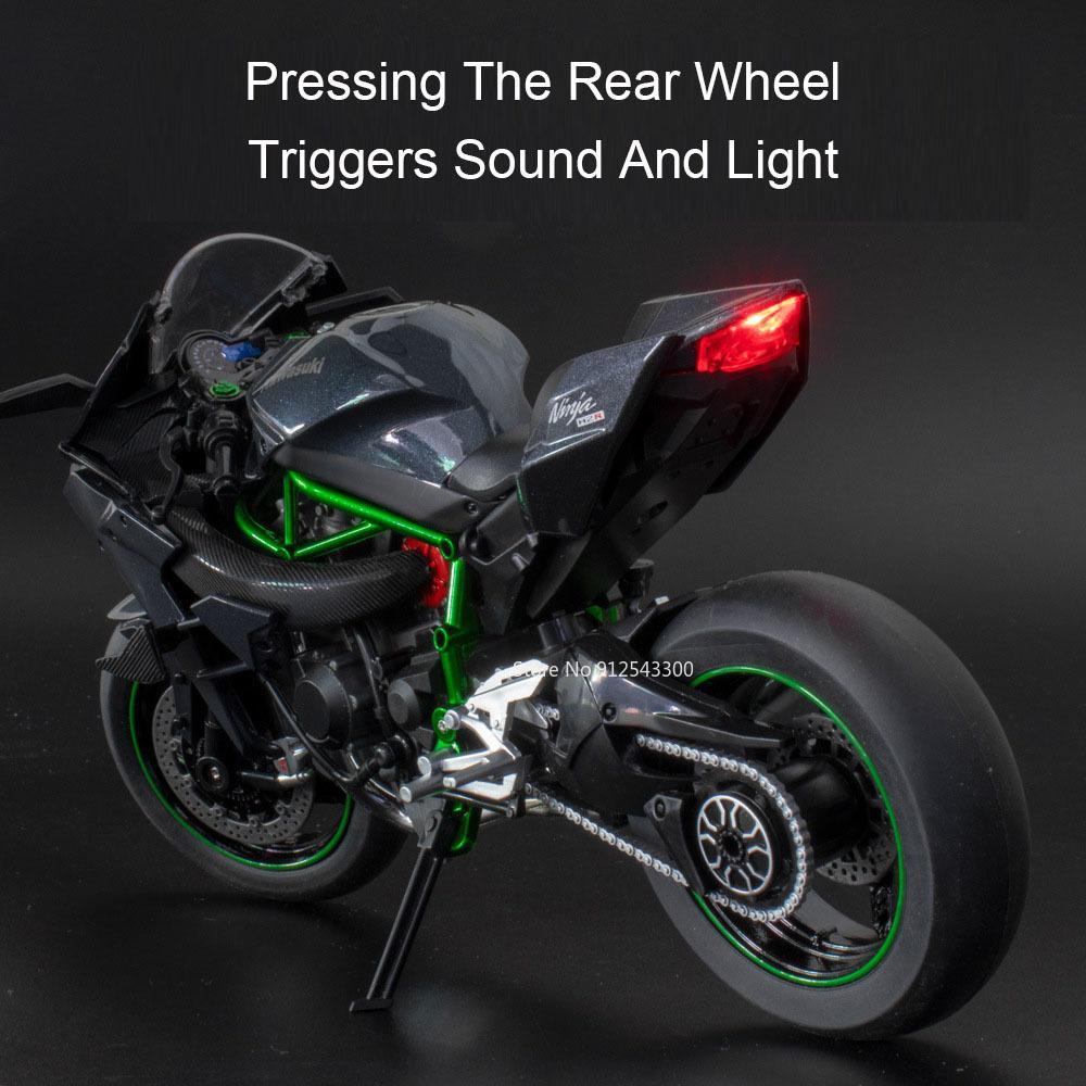 1:9er Maßstab H2R 1199 Motorrad Modell Spielzeug Gelenk Lenkung Stoßdämpfung Motorräder Sound Licht Modelle Geschenke für Kinder Jungen