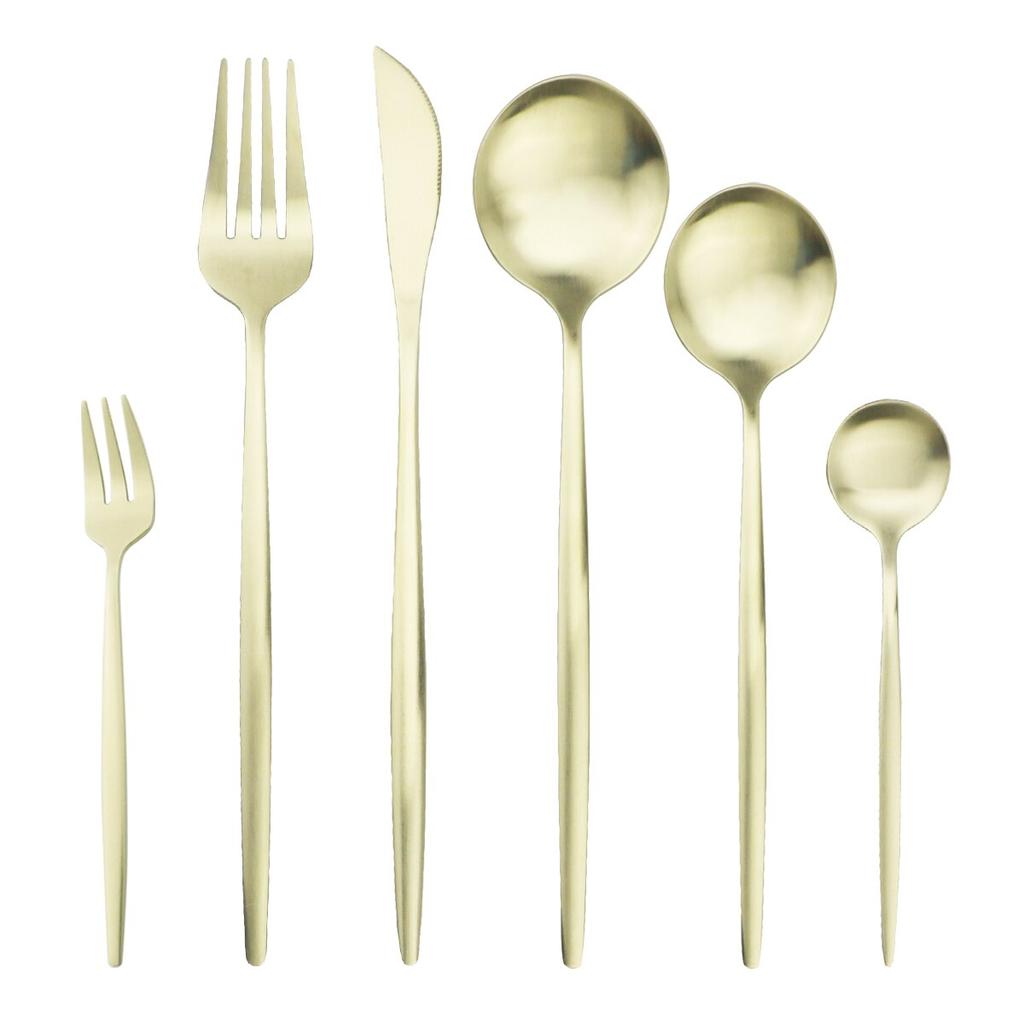 Set Gold Cutlery Dinnerware 6pcsset Knife Cake Fork Tea Dessert Spoon Tableware Stainless Steel Flatware Kitchen Silverware Set