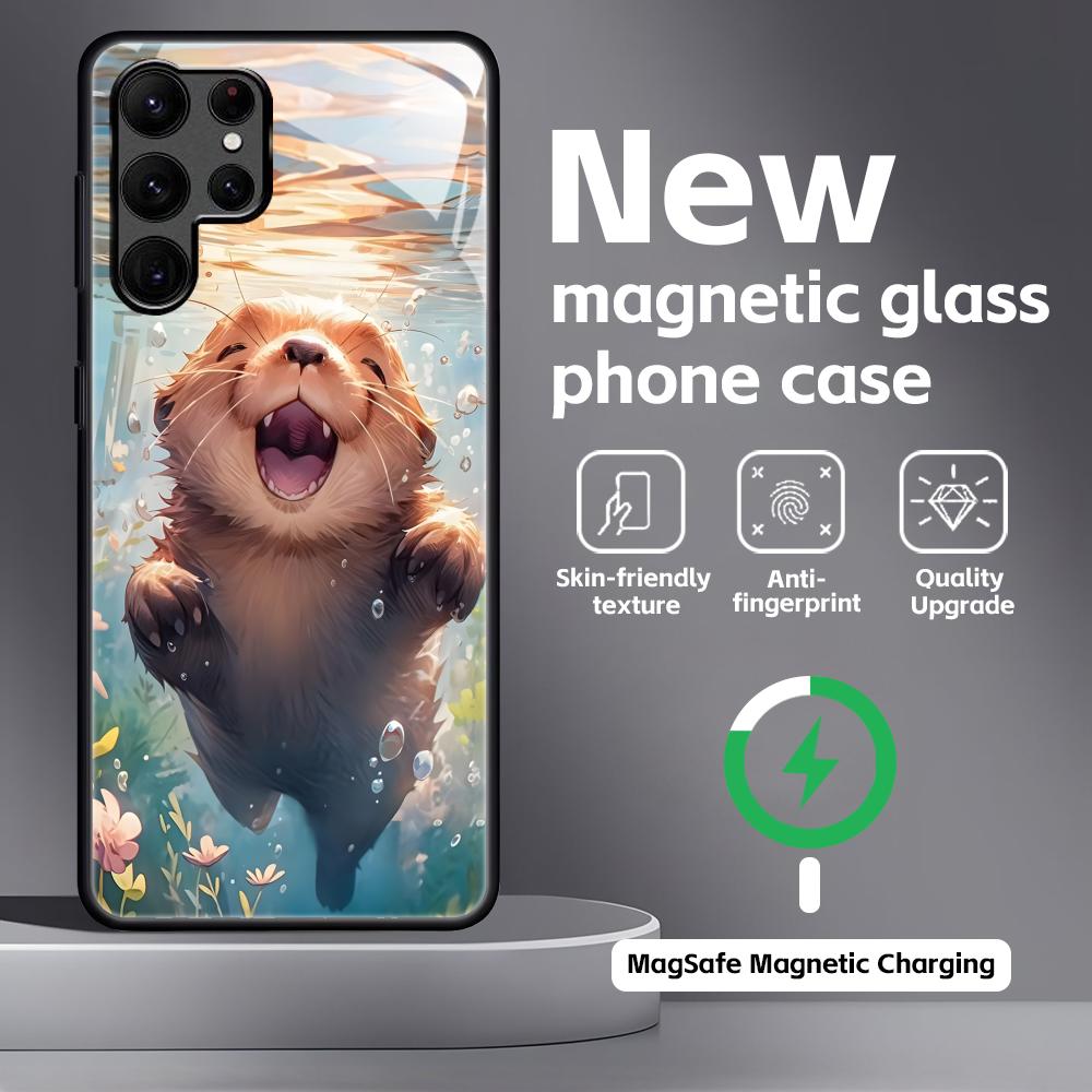 cute Otter Phone Case For Samsung S26 S25 S24 S23 S22 S21 Plus Ultra Note20 Glass Magnetic Case