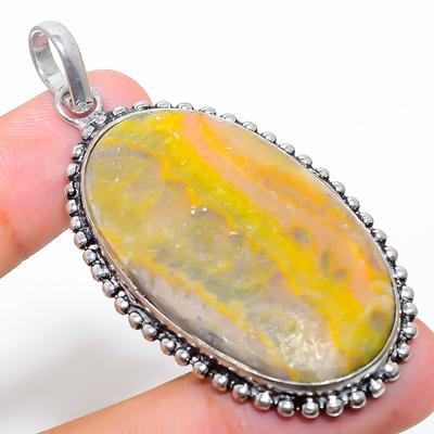 Natural Bumble Bee Jasper Gemstone 925 Sterling Silver Pendant 2.52" i6V48