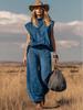 2026 Euro-American Fashion: Western Sleeveless Wide-Leg Tapered Suede Plush Suit