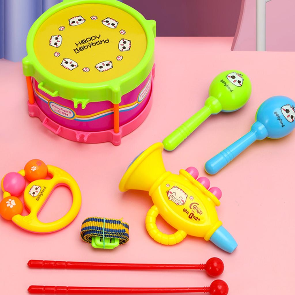 Toddler Percussion Instrument Educational Auditory Development Musical Toy With Drumsticks Trumpet Sand Hammer for Baby