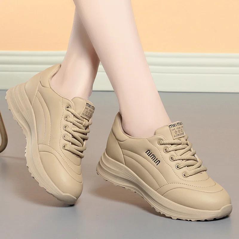 

Модные женские легкие кроссовки на кожаной платформе со шнуровкой, удобные повседневные прогулочные спортивные теннисные туфли для женщин, каблук 35-40 36 верблюд