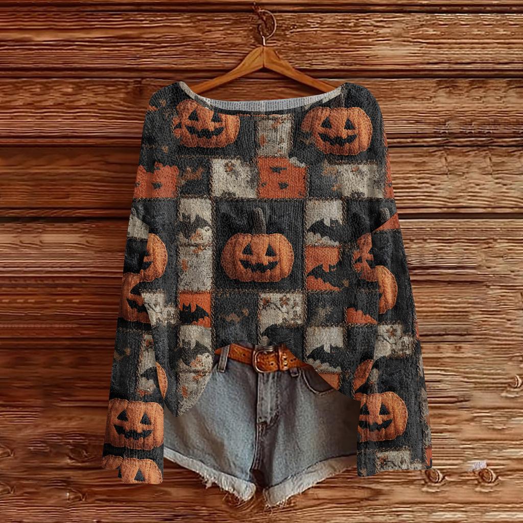 Womens  Fall Sweaters Long Sleeve Print Tops Pullover Sweaters Loose Dressy Casual Basic Clothes