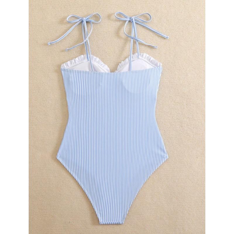 בגד ים שלם לנשים בגד ים שלם הדפס פסים גב פתוח גדול בגד ים סקסי