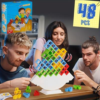 16/32/48 piese Fun Balance Stacking Jenga Jocuri de masă pentru copii, adulți, prieteni, echipe, cămine, nopți de jocuri în familie și petreceri, Crăciun, Halloween