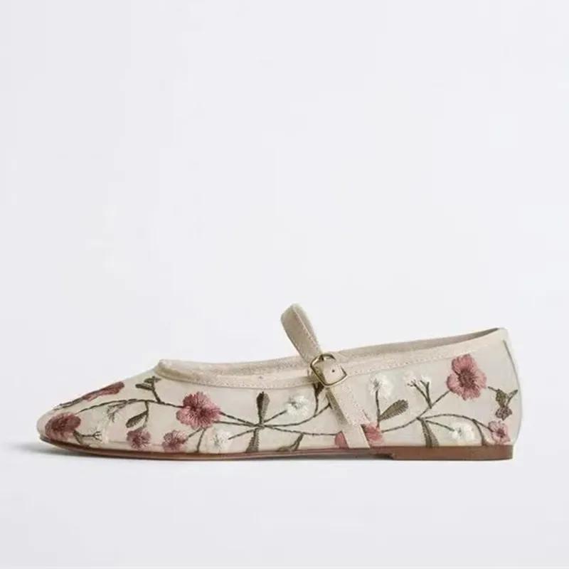 Mesh Embroidered Leisure Ballet Flats Women Breathable  Sandals Female Comfort Fashion Dress Shoes Ladies Mary Jane Shoes