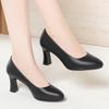 Soft Leather Business Shoes, Long-term Standing Commuting Shoes, Black Soft-soled Leather Shoes, High-heeled Chunky Heels, Lightweight Shoes