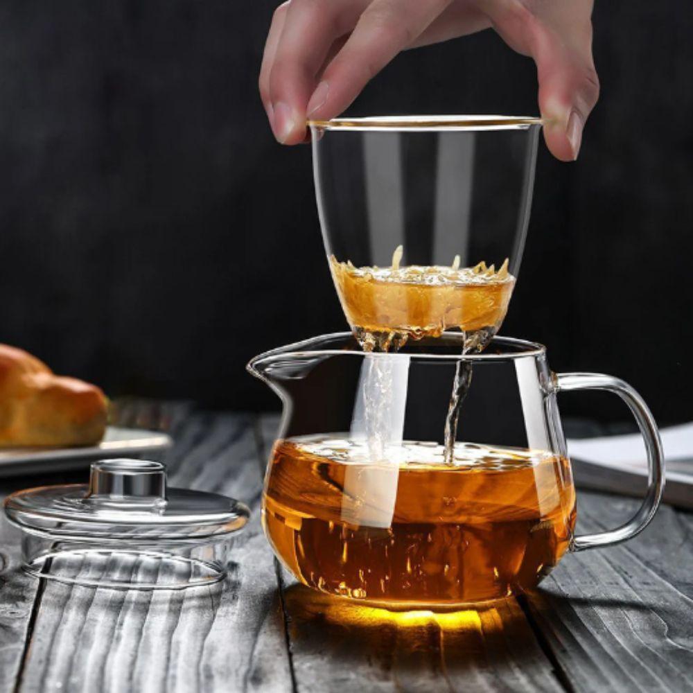 Transparent Tea Cup Set Heat Resistant Flower Teapot Chinese Glass Tea Pot  Puer Tea