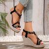 Damen Übergröße Farbblock Gewebte Keilsandalen Hohl Ausgeschnitten Offene Zehen Lässige Sommer Tägliche Schuhe