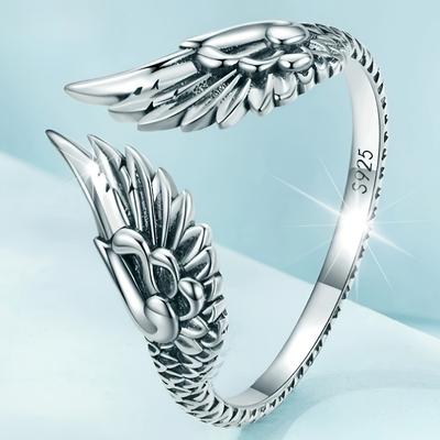 1 szt. Skrzydła Otwarty Pierścień, Prosty Retro Strażnik Pióro Pierścień Palec Biżuteria Ręczna