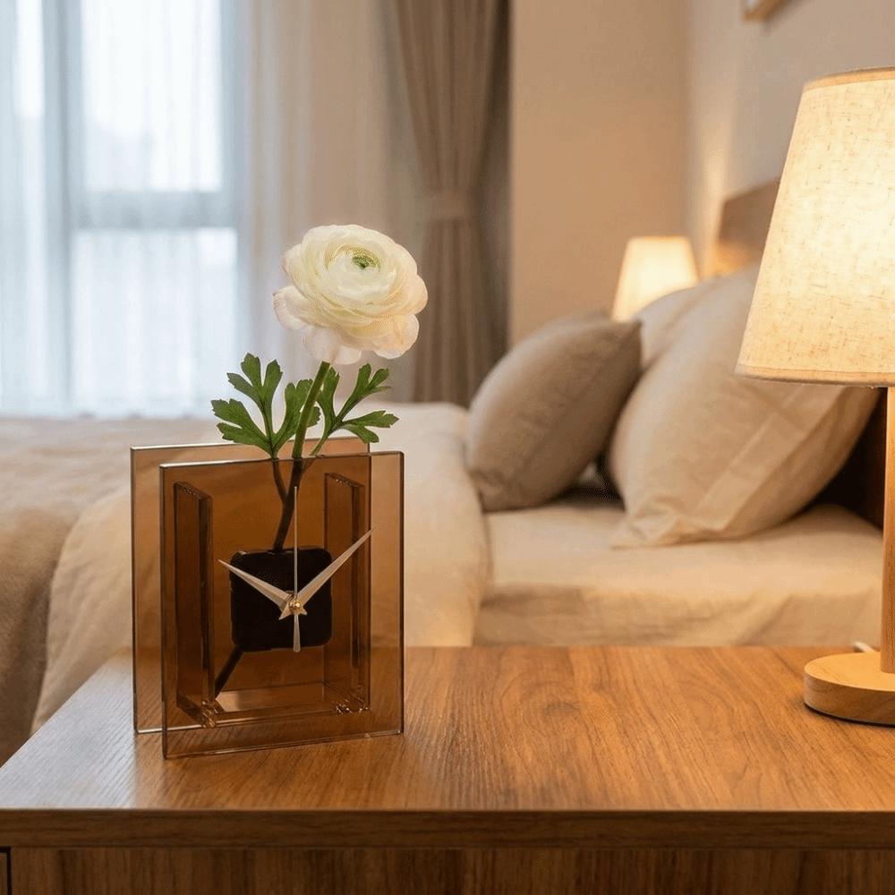 Nordic Style Flower-Insertable Clock Minimalist Square Table Clock Desktop Vase Clock  Living Room