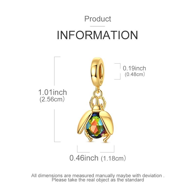 925 Silver Golden Charms Bead Glittering Beetle Dangle Fit Bracelet DIY Women Jewelry