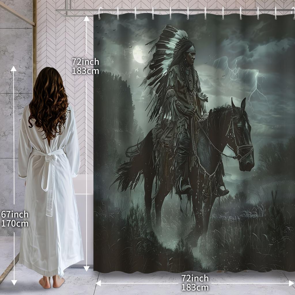 Mystical Horse with Feathers Shower Curtain - Water-Resistant Fabric for Bathroom - Perfect for Fantasy and Nature Lovers