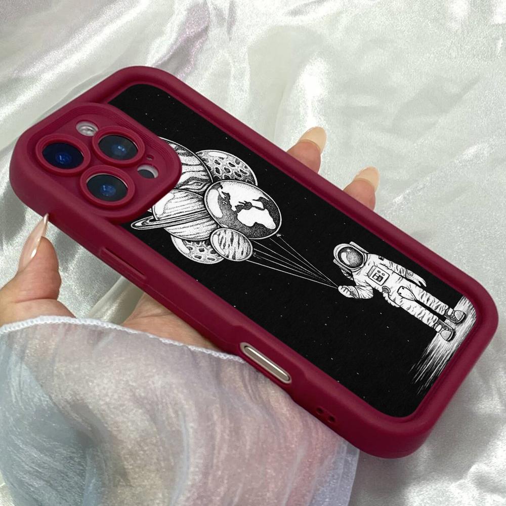 JT51 Astronaut with Planets Phone for iPhone 17 Pro Max Samsung S26 A17 A07 Xiaomi 15T Redmi Note 14 Pro Plus Soft TPU Case Cover