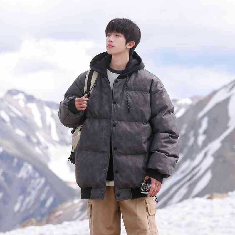 American fake two-piece hooded cotton-padded jacket for men's winter thickened warm cotton-padded jacket and cold-proof jacket for teenagers