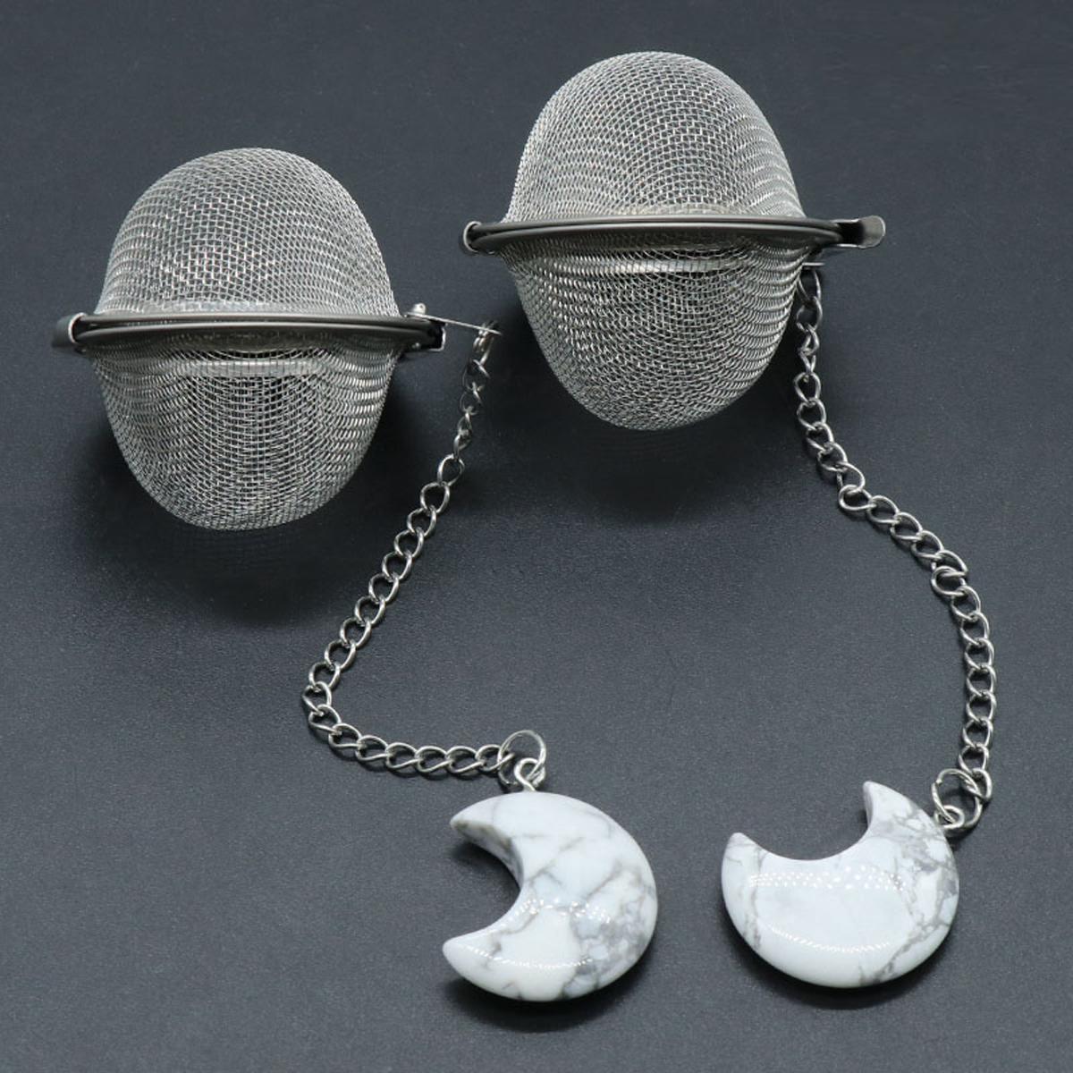 1 шт., сетчатый фильтр для чая, удлинительная цепочка в форме луны, искусственный кристалл, камень из нержавеющей стали, горячий горшок, специи, ситечко для чая, шар, кухонный шарик для чая 20×30mm