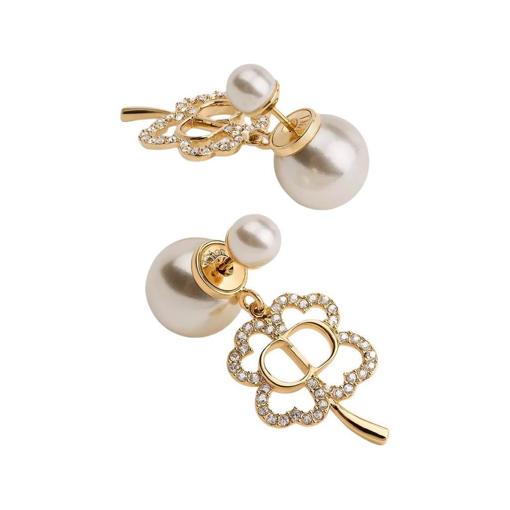 Dior CD Signature Clover Design Earrings Unisex Earrings Gold White E4879WOMCY_D319