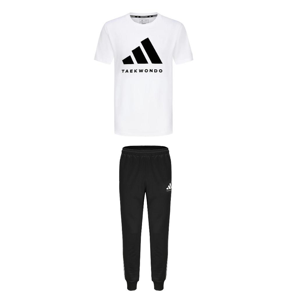 

Adidas Taekwondo Round Neck Pullover Breathable Short Sleeve T-Shirt Fashion Striped Long Pants Casual Sports Suit ADICLTS24TK-WB+TR30P1T-BW L