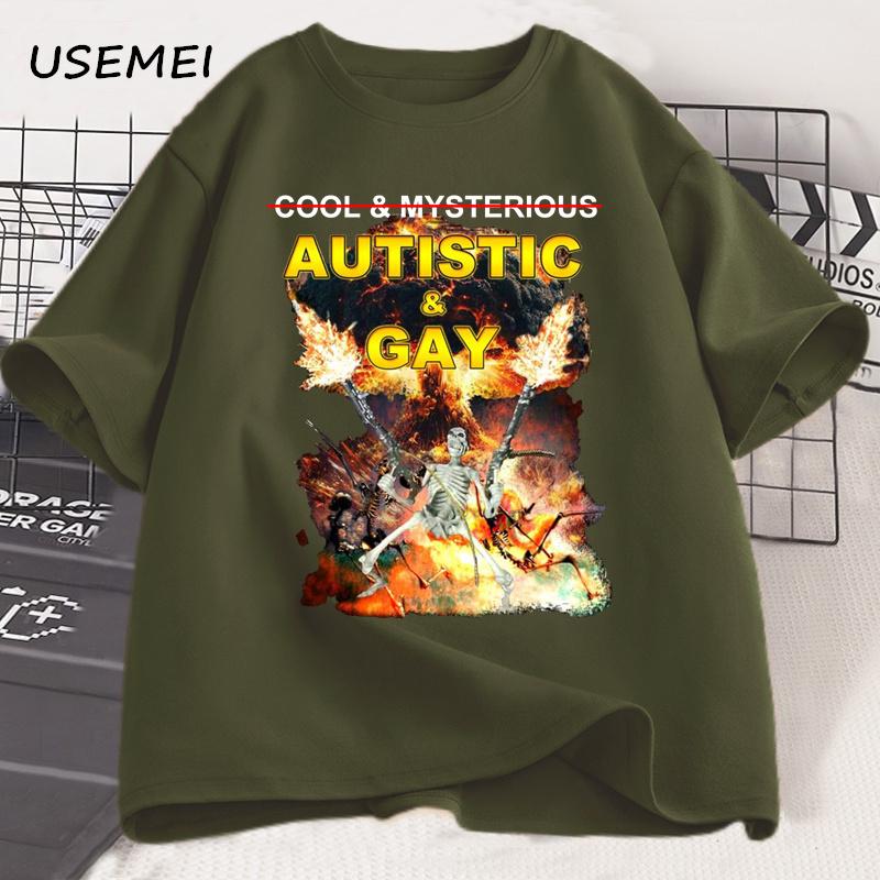 Autistic and Gay Skeleton Explosion T-Shirt Unhinged Graphic T Shirts Cursed Skeleton Autism Meme Tshirt Men Women Tees Clothes